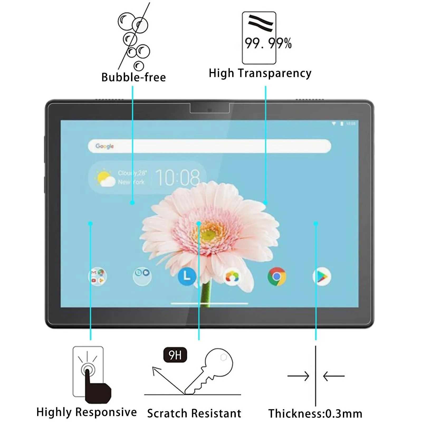 2-Pack Tempered Glass Film For Lenovo Tab M10 Fhd - 9H Hardness 2.5D Explosion-Proof