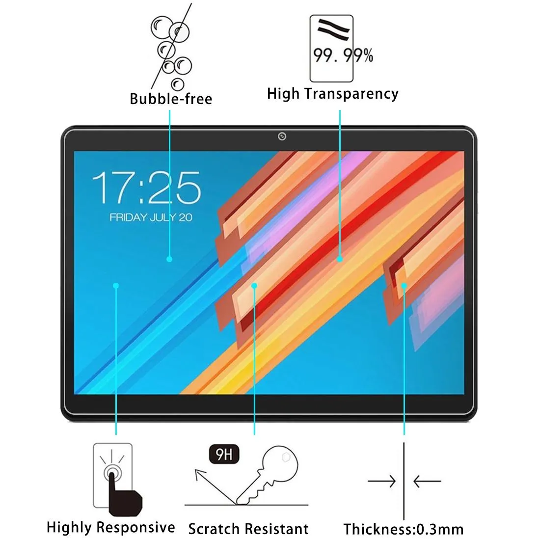 2-Pack Tempered Glass Film For Teclast M20 - 9H 2.5D Explosion-Proof