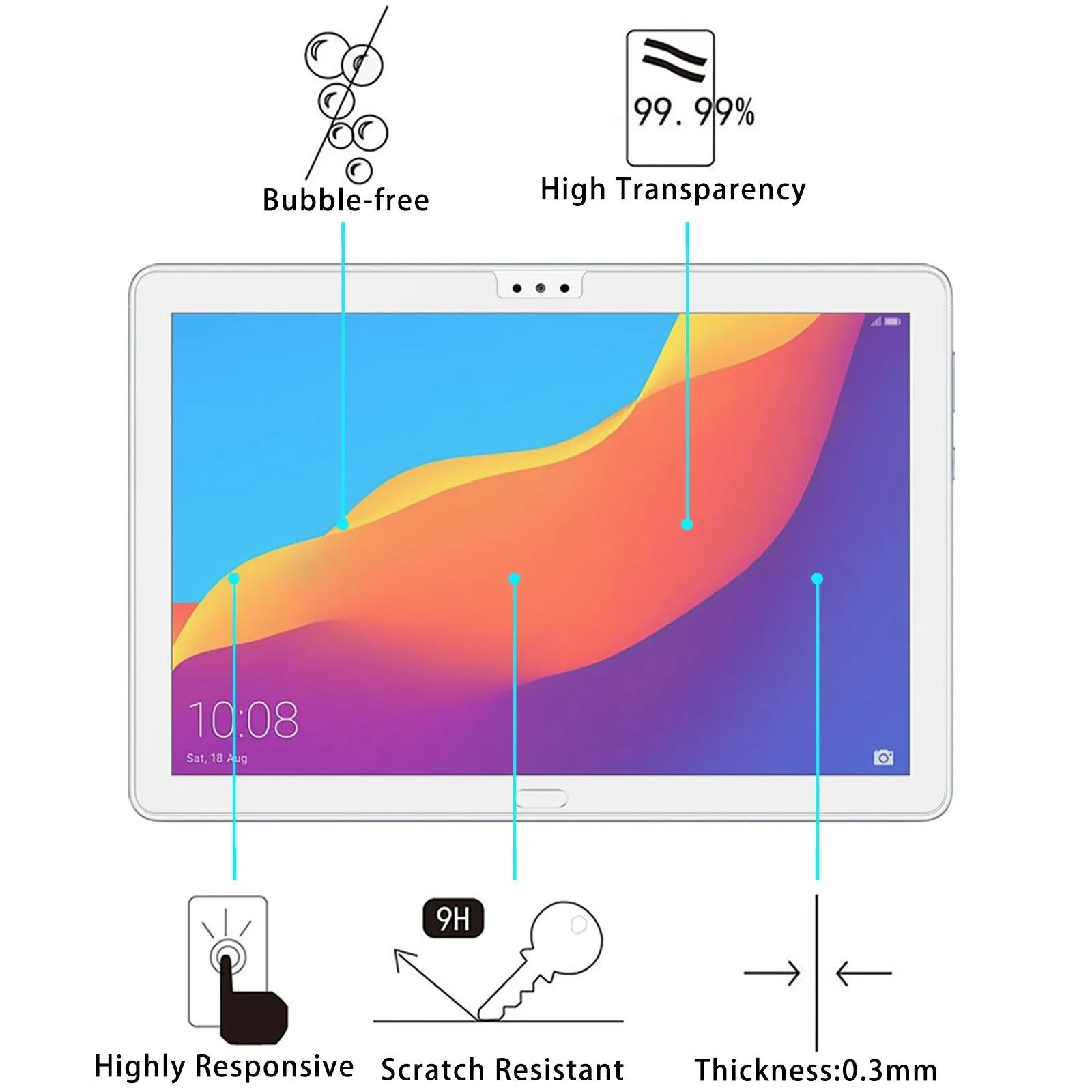 25-Pack 9H Tempered Glass Film For Honor Pad 5 10.1 - Explosion-Proof 2.5D