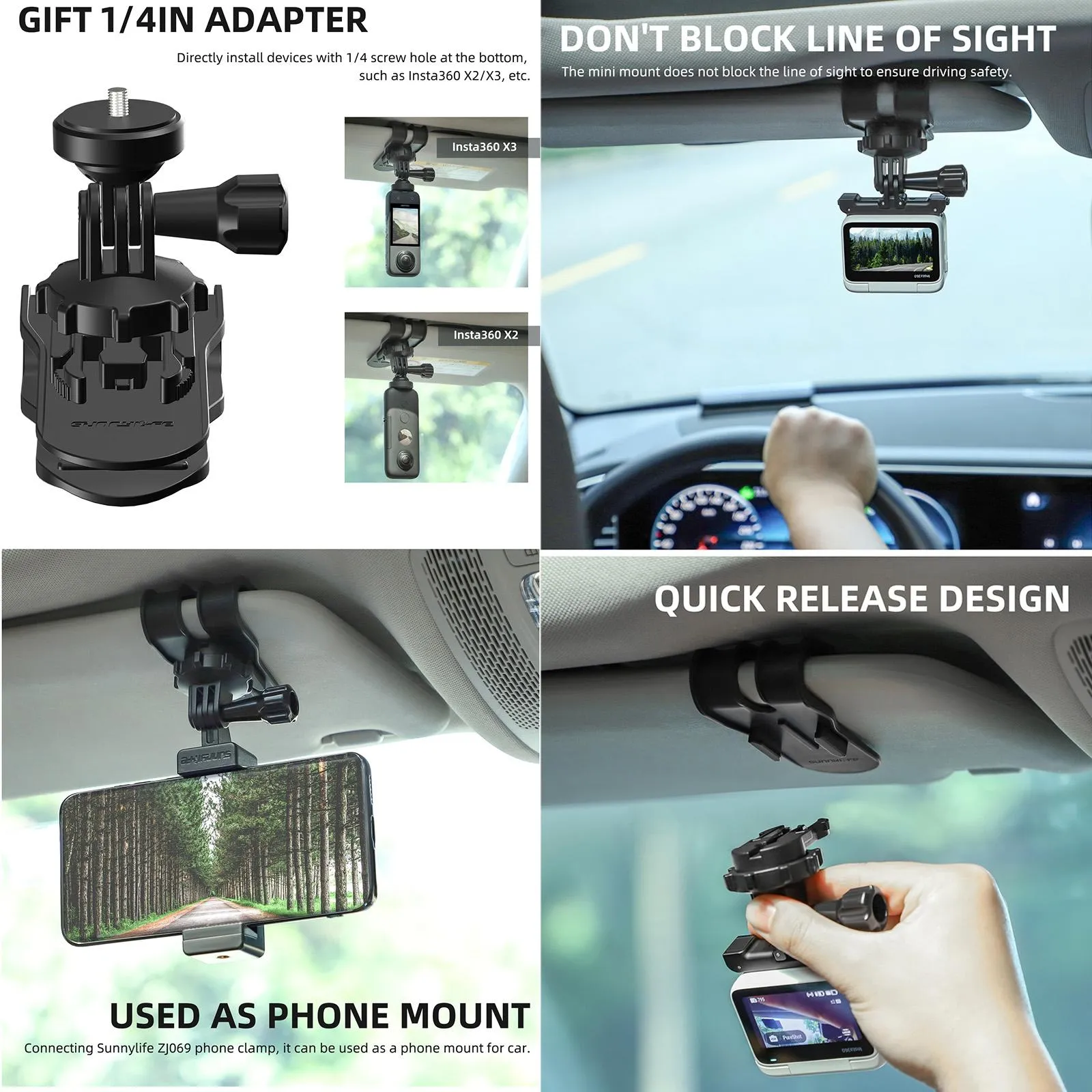 360 Degree Rotating Sun Visor Camera Mount for Vlogging