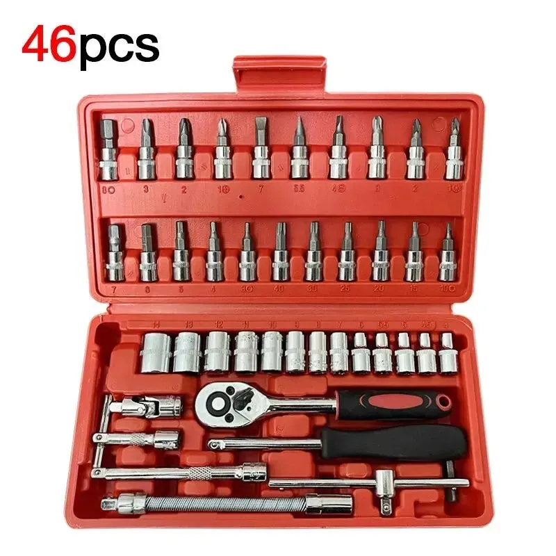 46 Piece Car Tool Kit: Ratchet Wrench Set with Screwdriver Spanner and Torque Bits