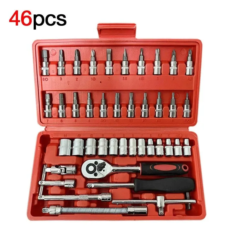 46 Piece Car Tool Set Wrenches Screwdrivers Ratchet Sockets Keys