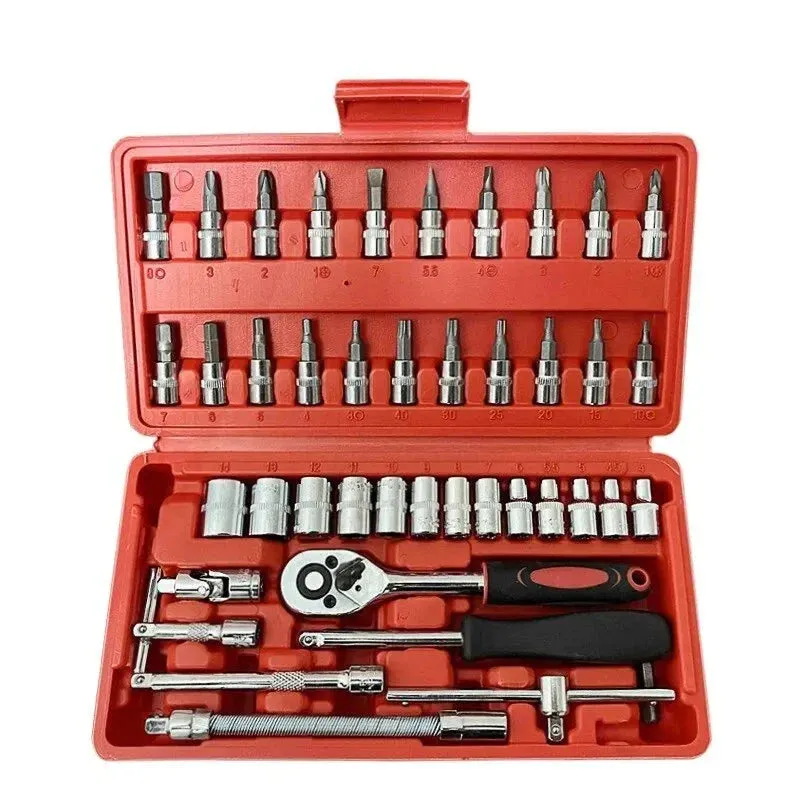 46 Piece Car Tool Set Wrenches Screwdrivers Ratchet Sockets Keys