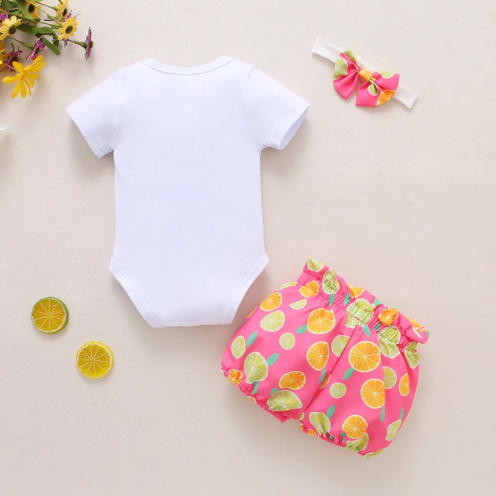 Babymoon Fruit Theme Outfit | Romper, Skirt & Hairband | 12-18 Months | Set of 3 | Pink