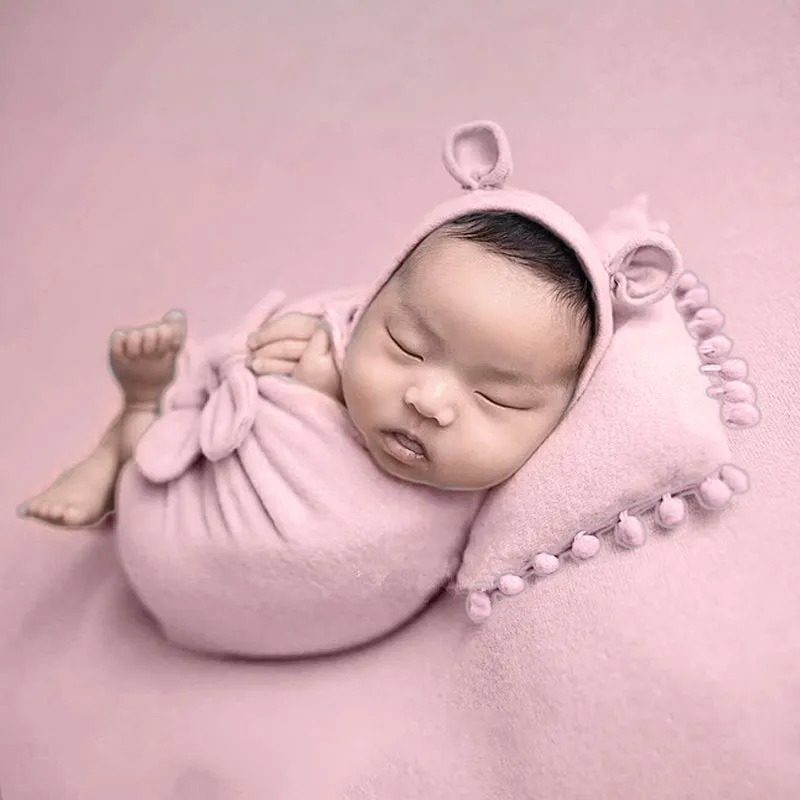 Babymoon (Set Of 4) Butterfly Ready Wrap, Jersey wrap, Pillow & Cap Baby Photography Props-Light Pink