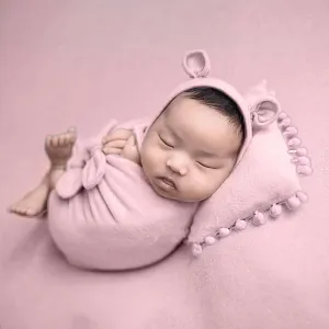 Babymoon (Set Of 4) Butterfly Ready Wrap, Jersey wrap, Pillow & Cap Baby Photography Props-Light Pink
