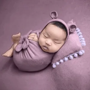 Babymoon (Set Of 4) Butterfly Ready Wrap, Jersey wrap, Pillow & Cap Baby Photography Props-Light Purple