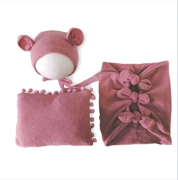 Babymoon (Set Of 4) Butterfly Ready Wrap, Jersey wrap, Pillow & Cap Baby Photography Props-Wine