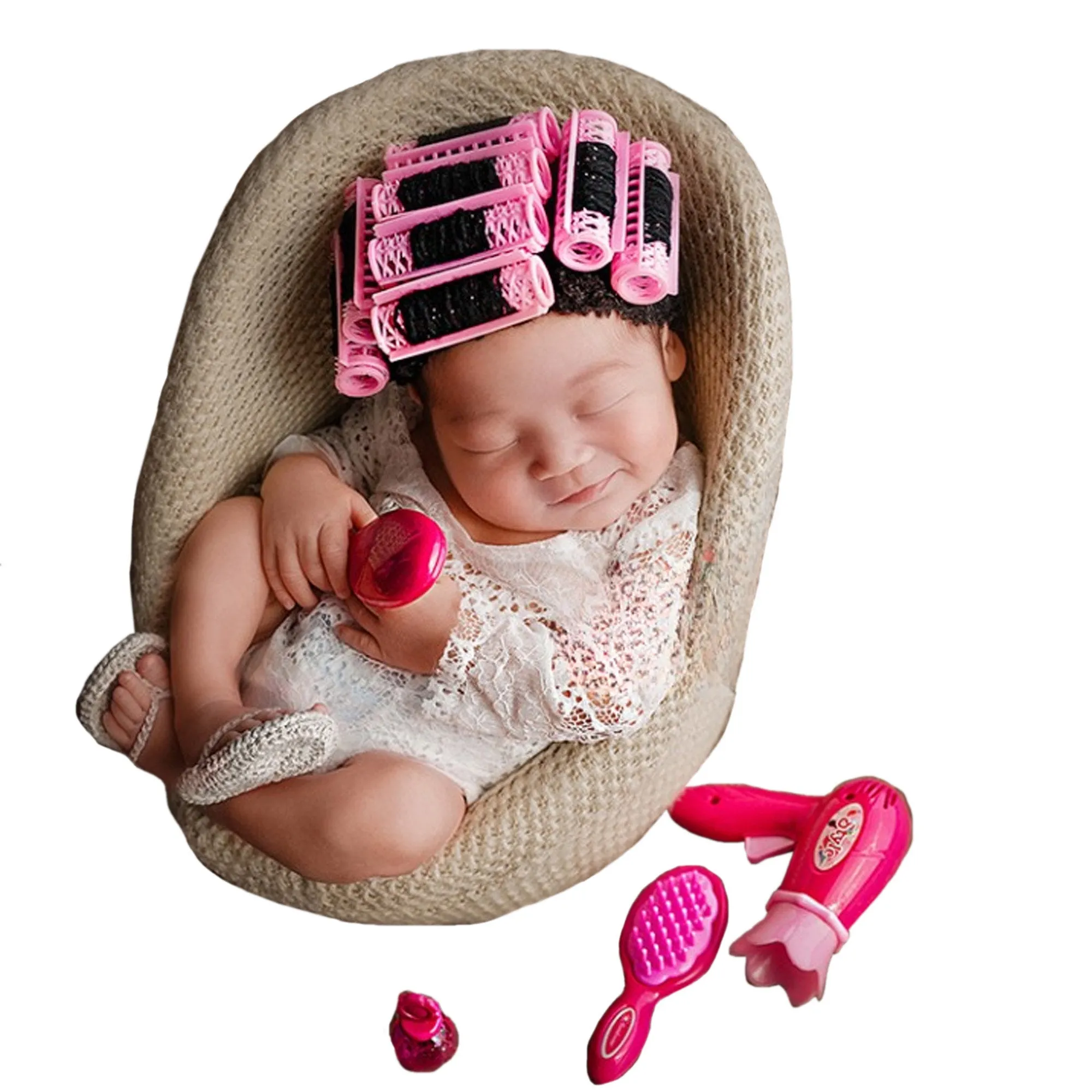 Babymoon  Spa Set Up | Spa Costume Set, Posing Chair and Hair Curler Wig with Hair Dressing & Make up Kit | Baby Photography Props Setup | Pink