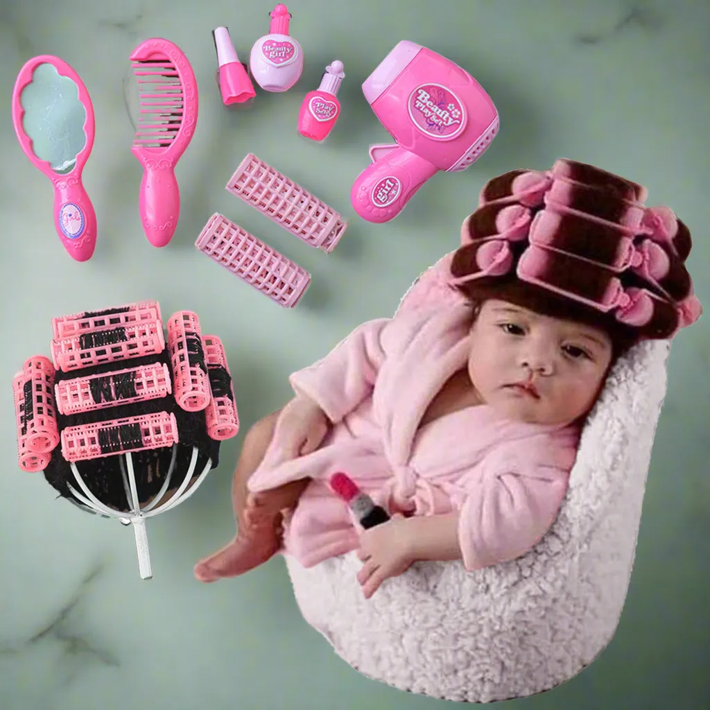 Babymoon  Spa Set Up | Spa Costume Set, Posing Chair and Hair Curler Wig with Hair Dressing & Make up Kit | Baby Photography Props Setup | Pink