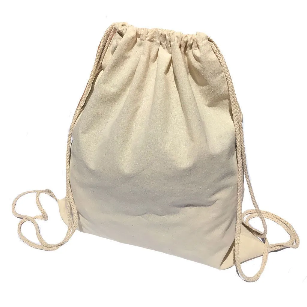 Drawstring Sack Backpack Bag Tote Cotton Natural White Travel Yoga Beach Sports