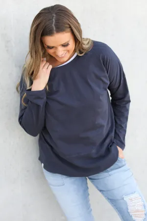 FUNDAMENTAL RIB L/S TEE - Navy