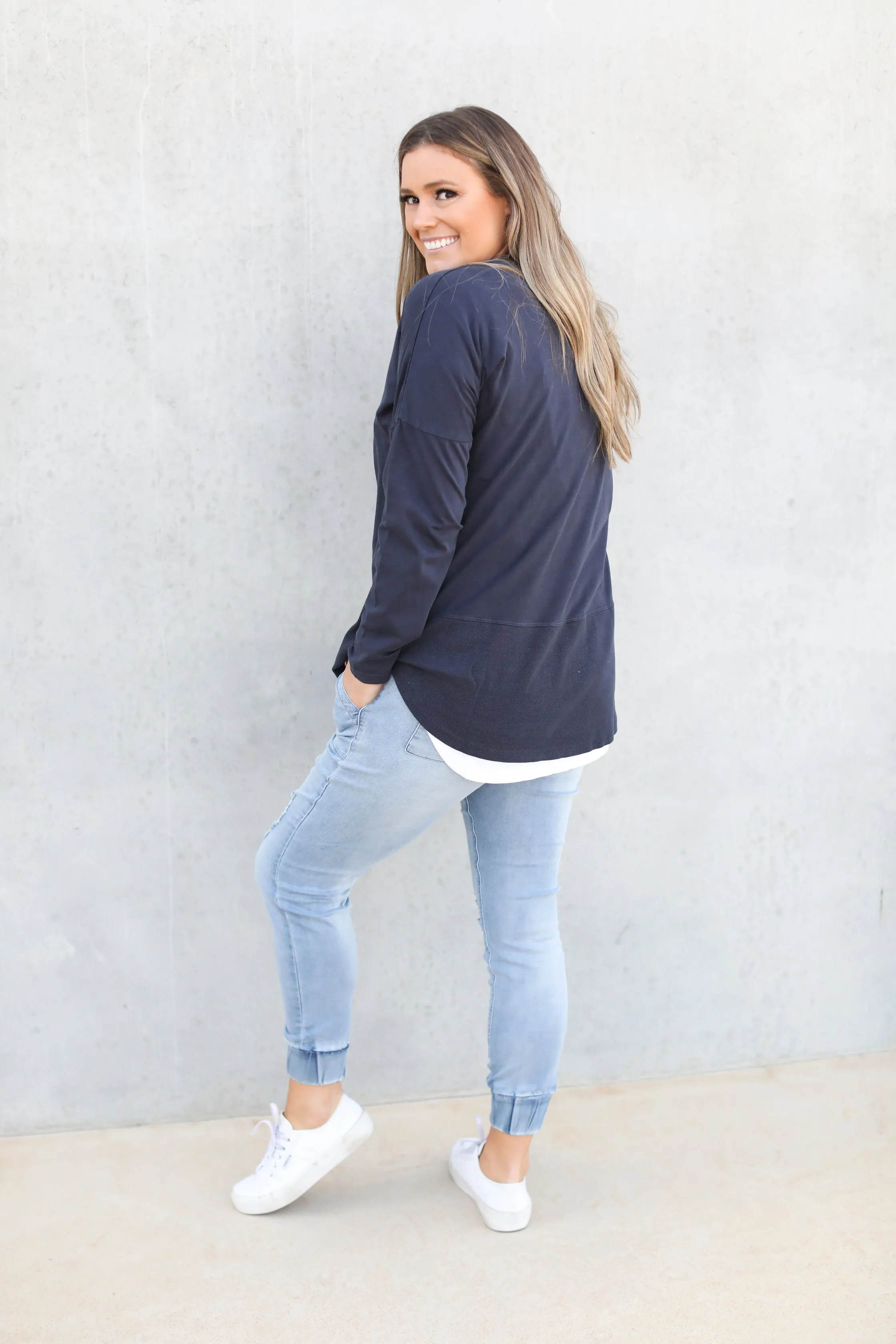 FUNDAMENTAL RIB L/S TEE - Navy