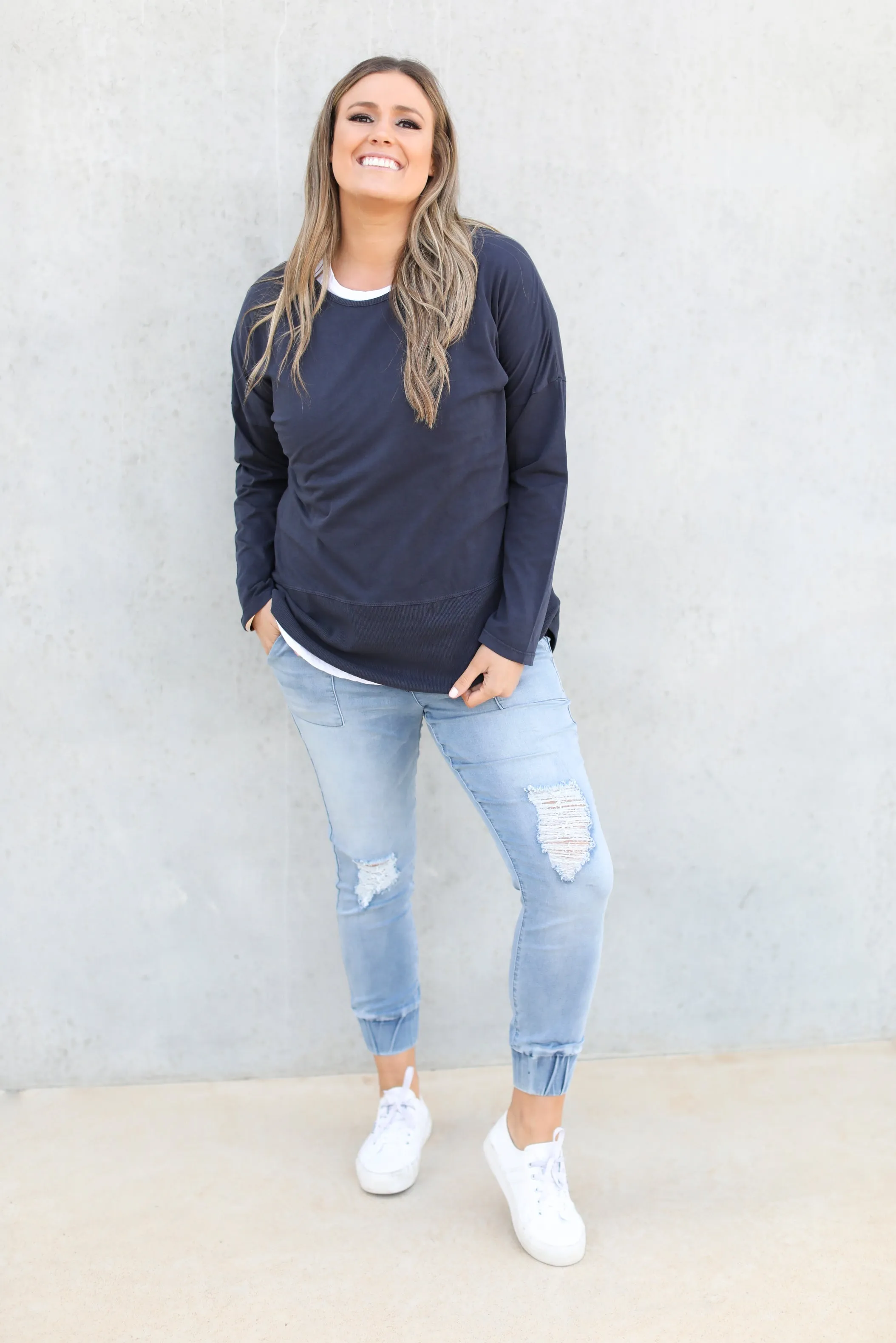 FUNDAMENTAL RIB L/S TEE - Navy