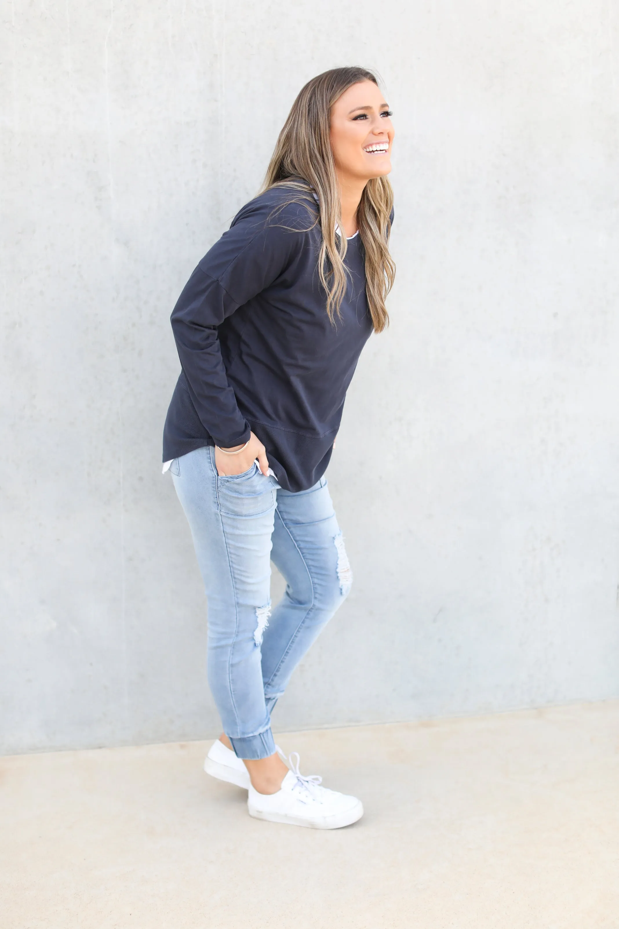 FUNDAMENTAL RIB L/S TEE - Navy