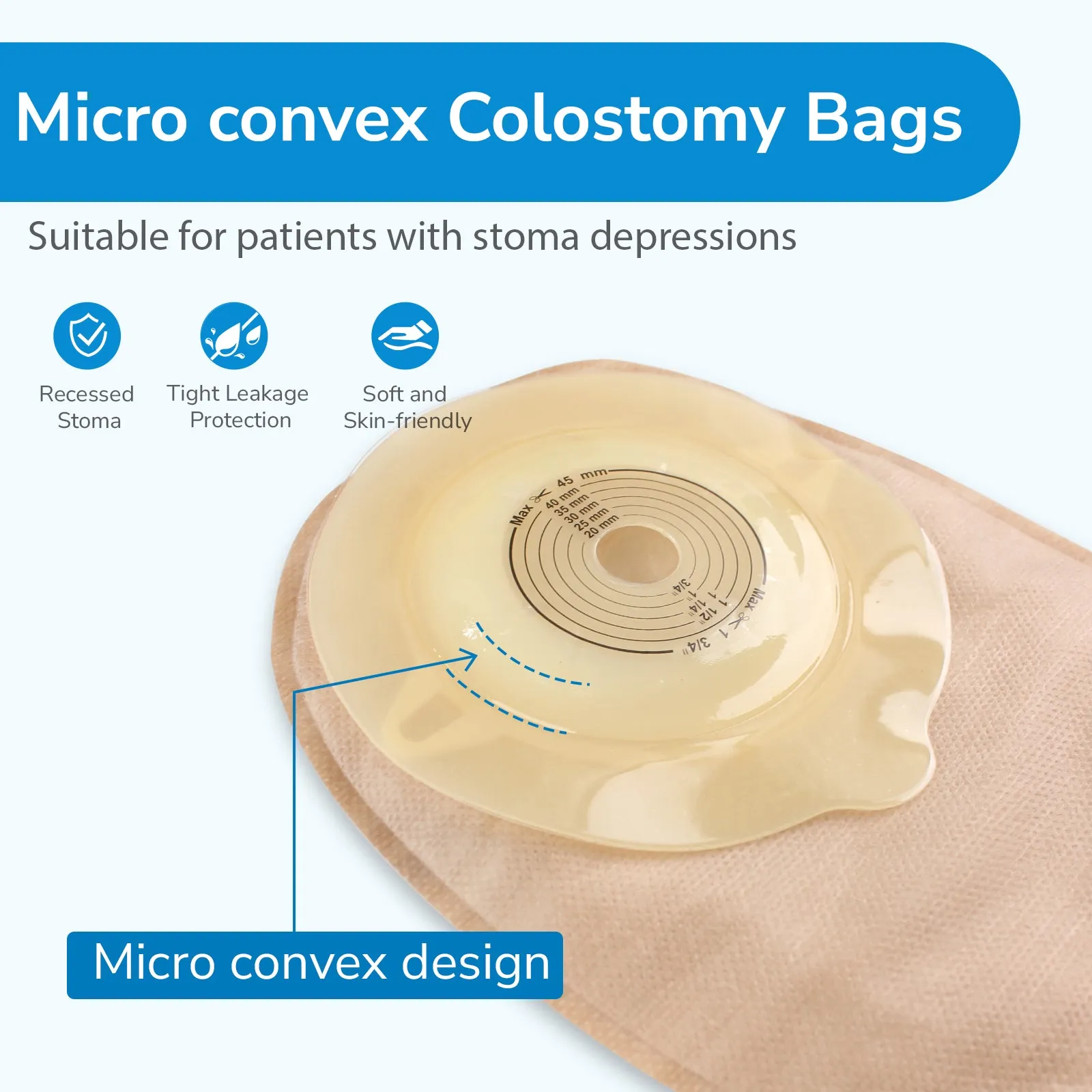 HEAGI Colostomy Bags 1 Piece Convex Ostomy Bags with Exhaust Hole & Adjustable Waistband