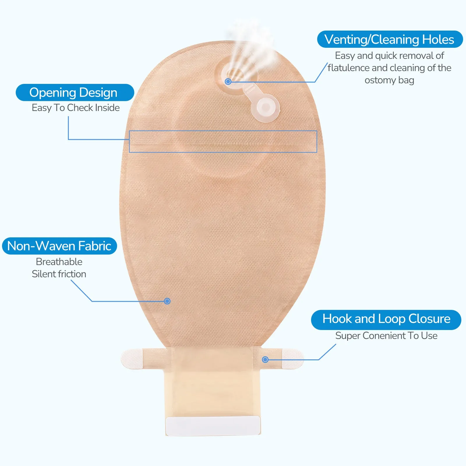 HEAGI Colostomy Bags 1 Piece Convex Ostomy Bags with Exhaust Hole & Adjustable Waistband