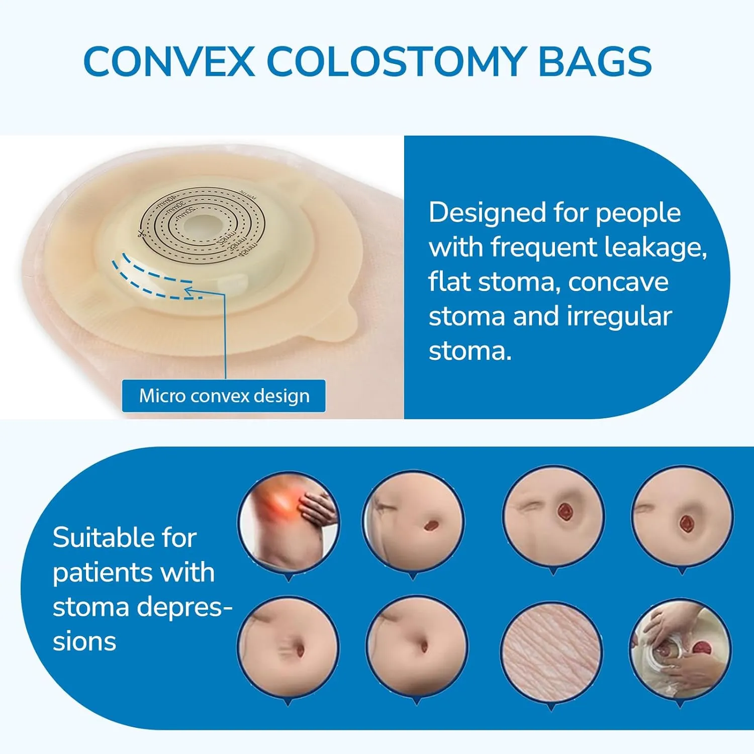 HEAGI Colostomy Bags Ostomy Supplies One-Piece Convex Ostomy Bags with a Waistband
