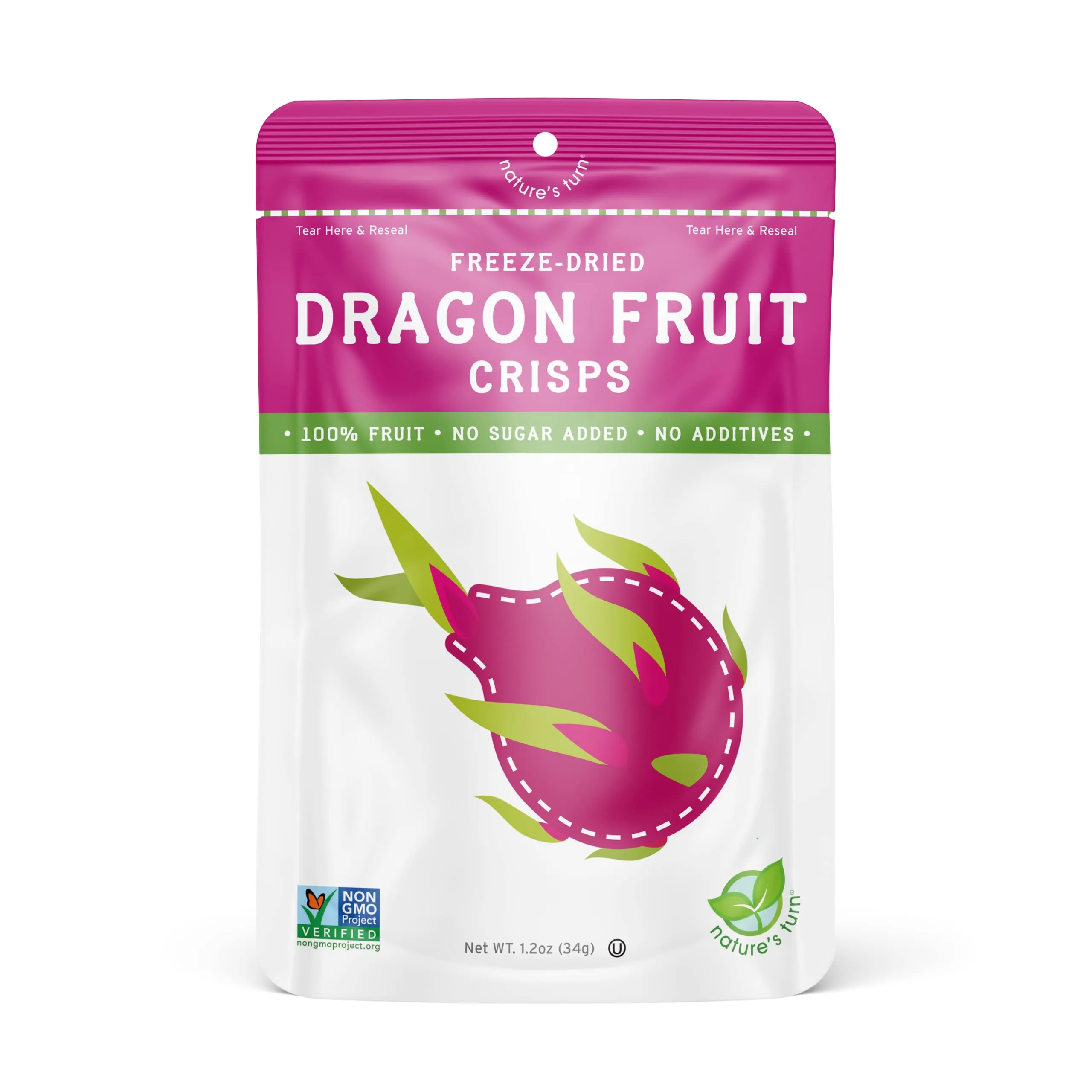 Nature’s Turn Freeze-Dried Fruit Snacks, Dragon Fruit Crisps - Pack of 6 (1.2 oz Each)