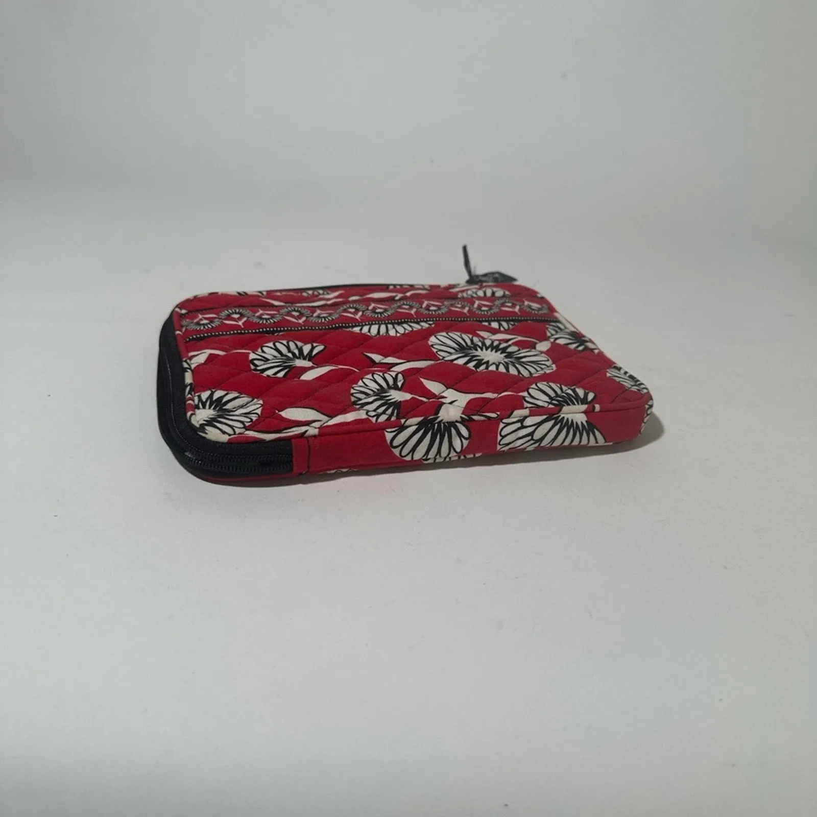 Vera Bradley Chic Houndstooth Pouch with Red Floral Accent