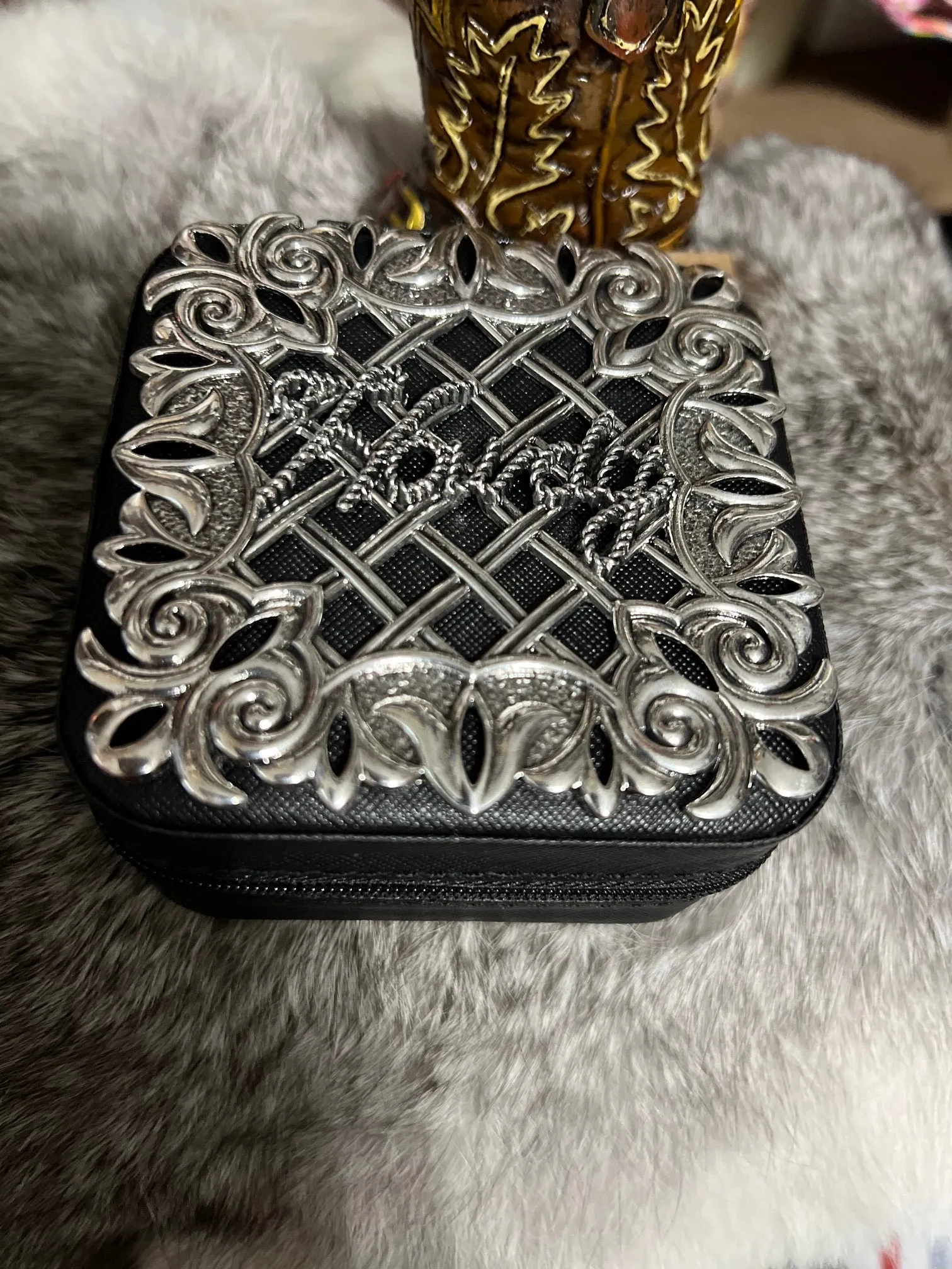 Western Themed Metal Jeweled Small Jewelry Travel Cases
