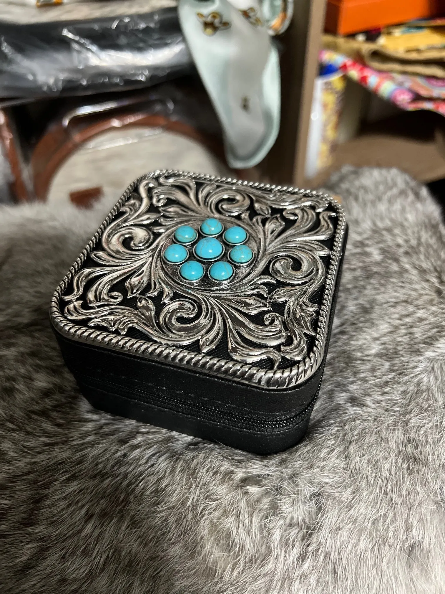 Western Themed Metal Jeweled Small Jewelry Travel Cases