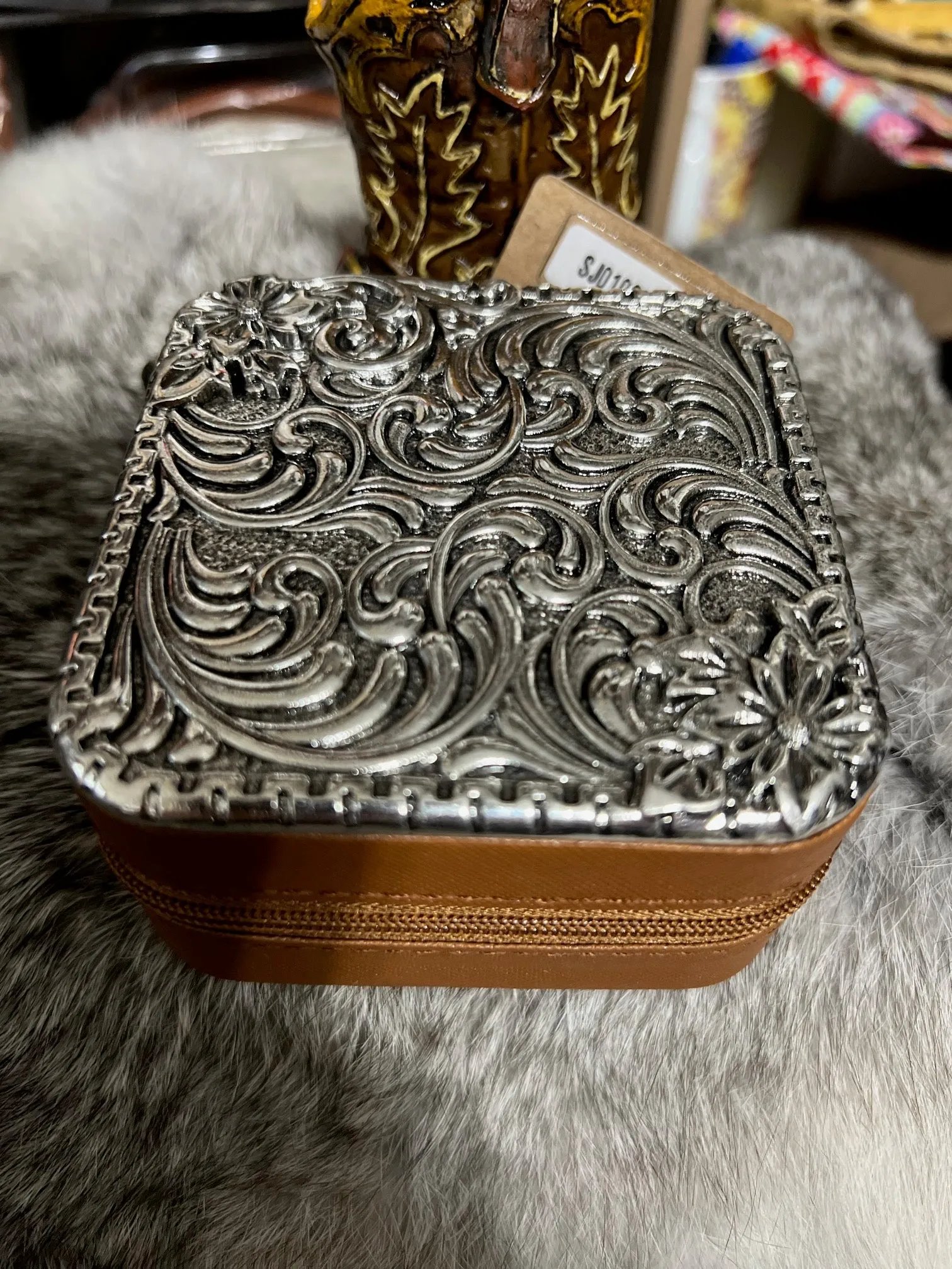 Western Themed Metal Jeweled Small Jewelry Travel Cases