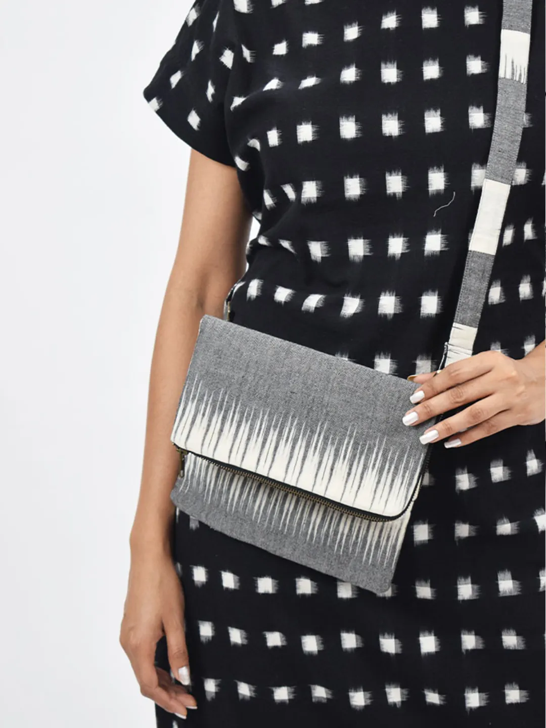 Zebra Ikat B&W Crossbody